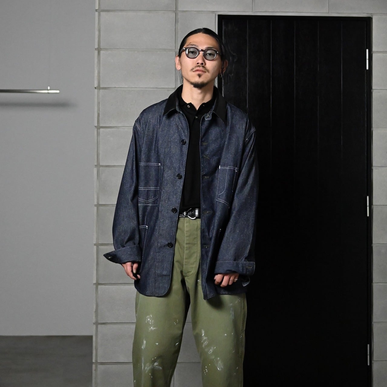 INTERIM / GOAT LEATHER COLLAR SILK NOIL DENIM 1st HERCULES