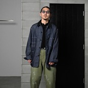 INTERIM / GOAT LEATHER COLLAR SILK NOIL DENIM 1st HERCULES COVERALL