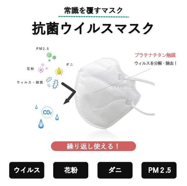 【エアープロット両面加工！】ウイルス・花粉等を「分解・除去」する高機能マスク　AIRPLOT Platinum MASK（２枚入り）／繰り返し使用可能／N95規格（非医療用）