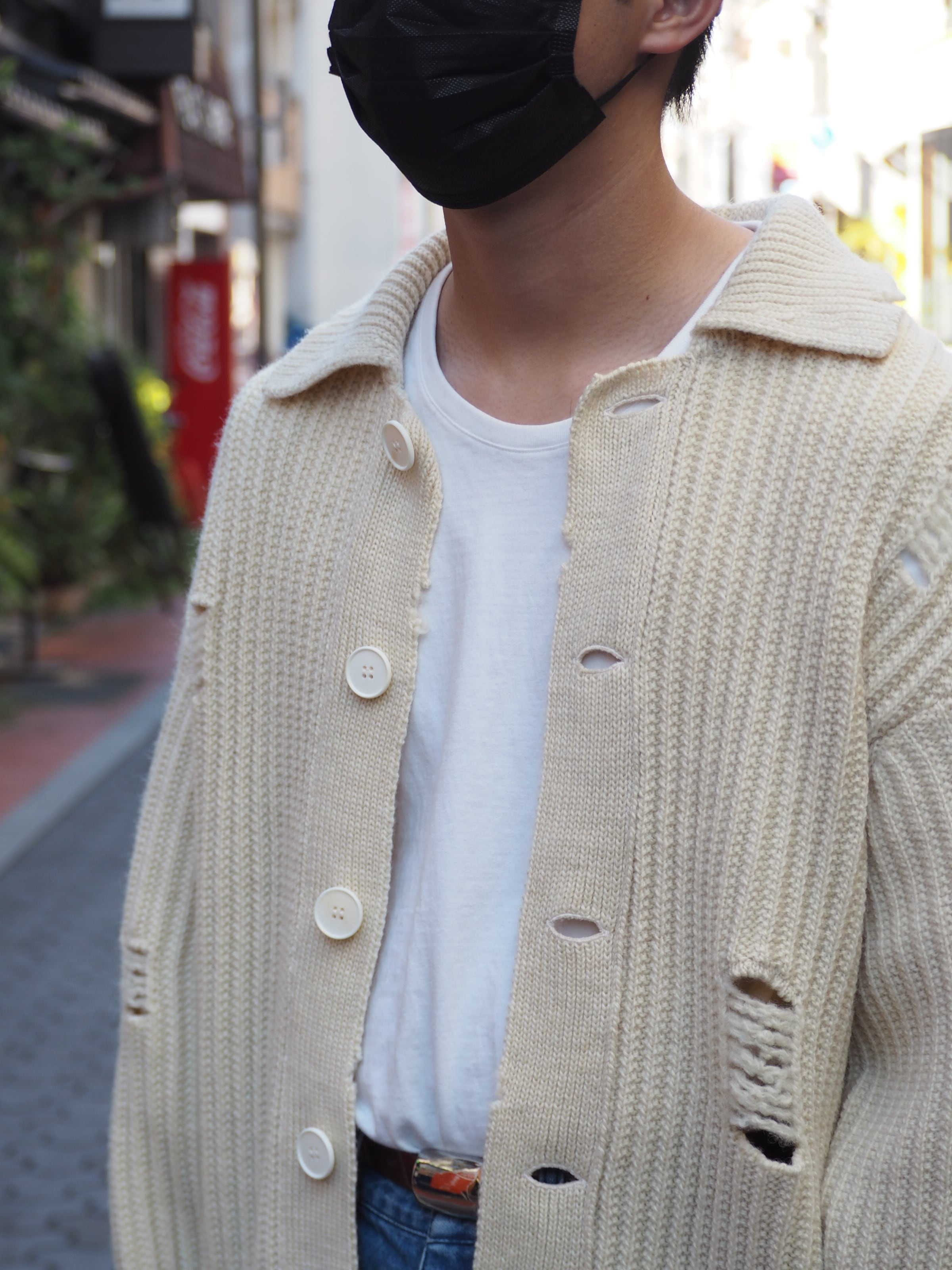 RAW WOOL DAMAGED CARDIGAN(ECRU) | PiuLoro(ピウロロ