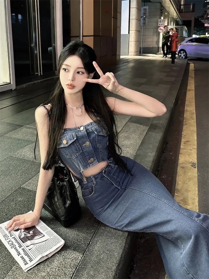 waist cut denim long ops《 即日発送 》