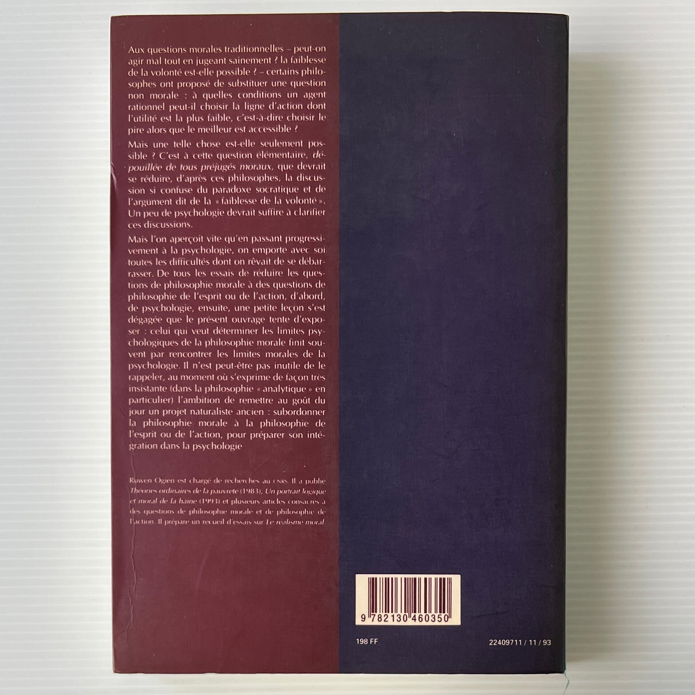 La Faiblesse De La Volonte / Ruwen Ogien / Presses Universitaires De France