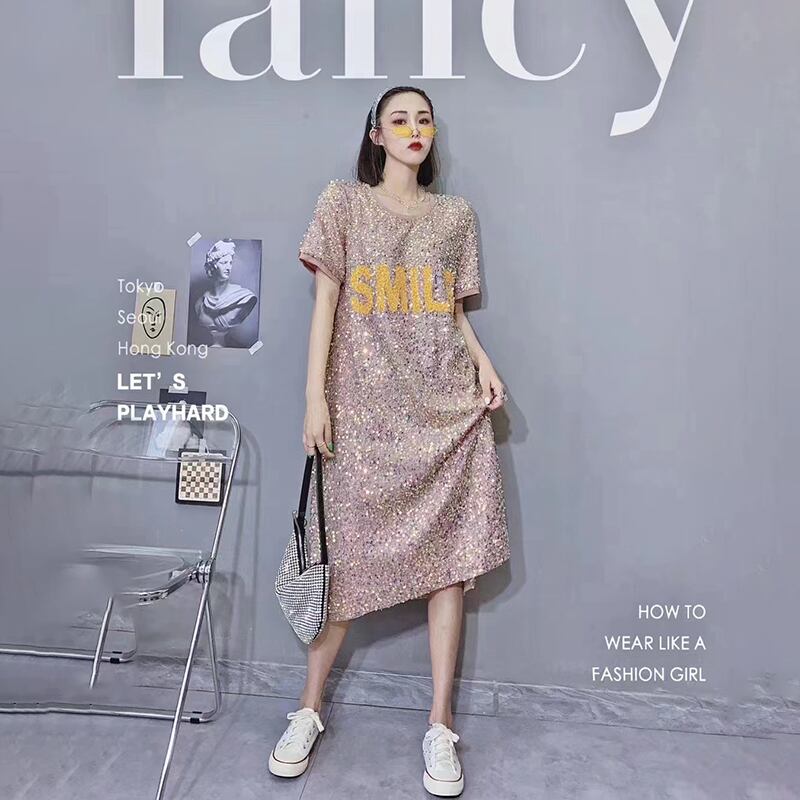 サマーラウンドネックドレス 大きめサイズ 夏物 Oネック ミックスインファッション41781398119