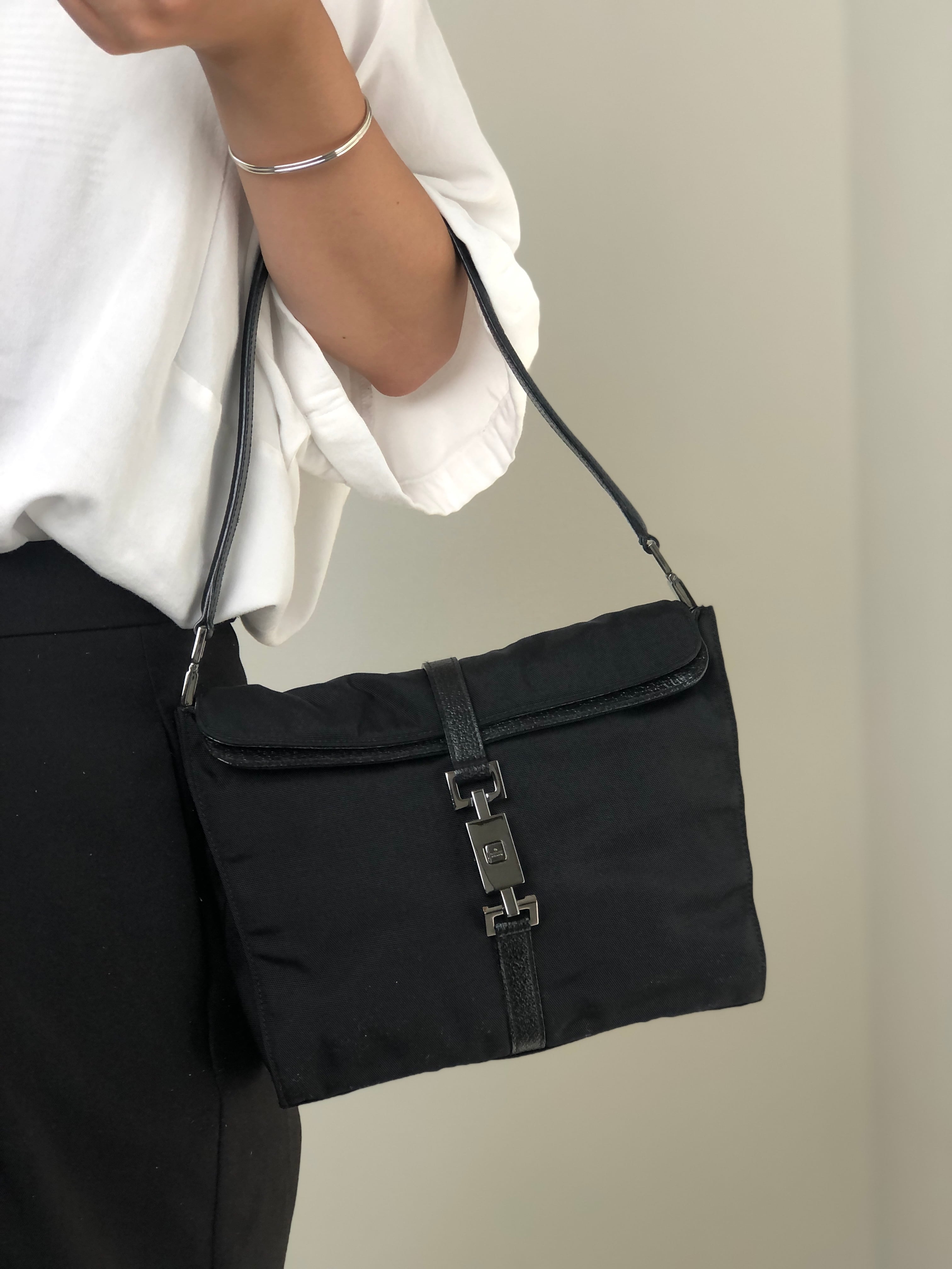 GUCCI グッチ ショルダーバッグ ブラック ジャッキー ナイロン×レザー ワンショルダー vintage ヴィンテージ オールド vunix3
