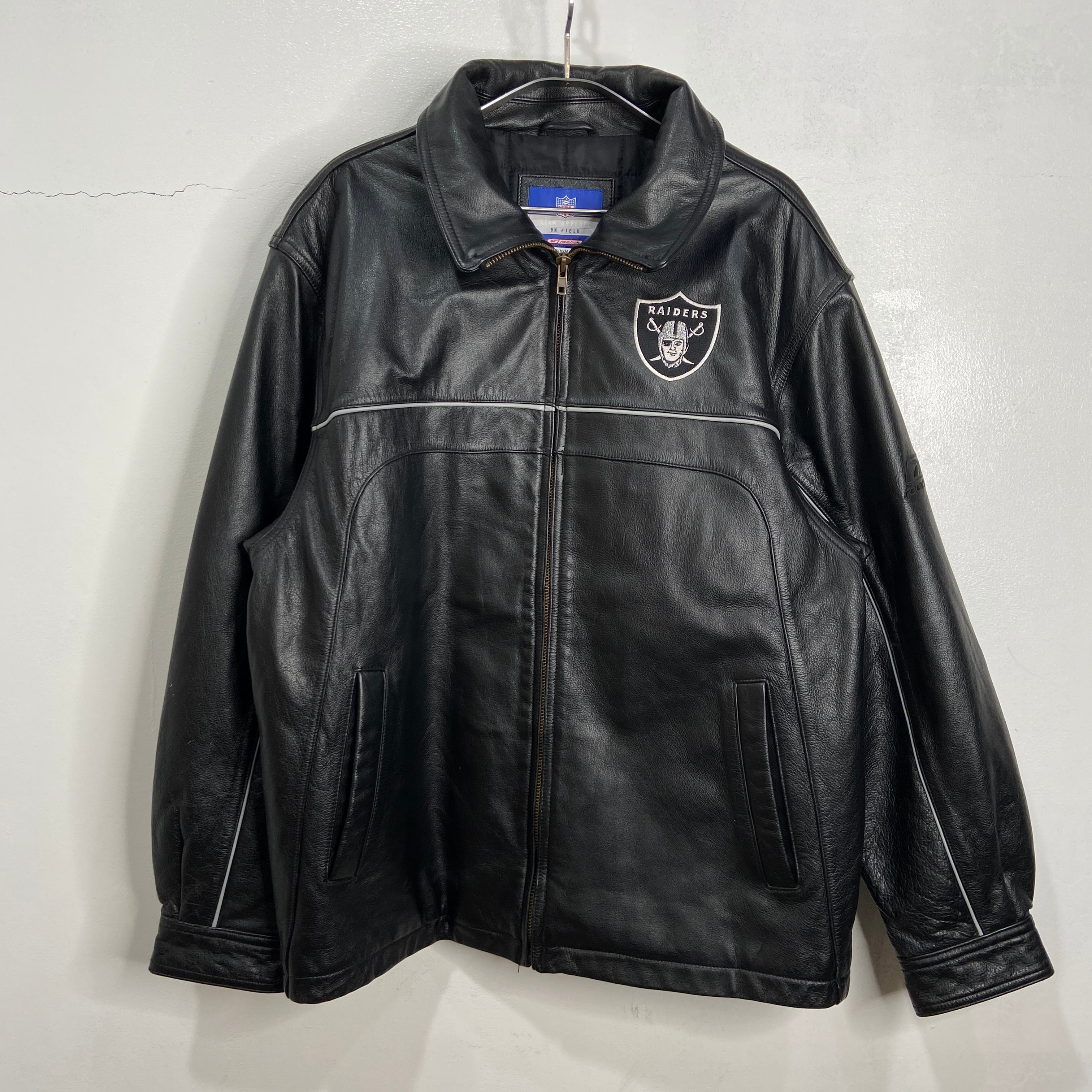 送料無料』RAIDERS レイダース レザージャケット NFL M 黒 リーボック 