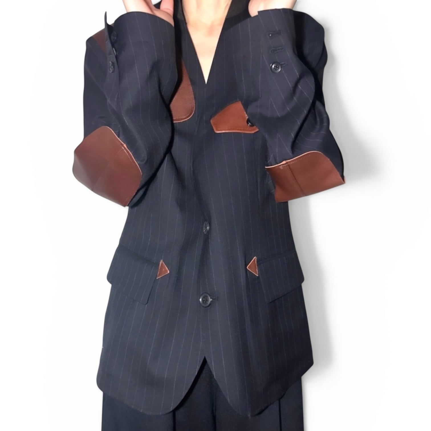 KHOKI  [LEATHER-PATCH NO-COLLAR JACKET]