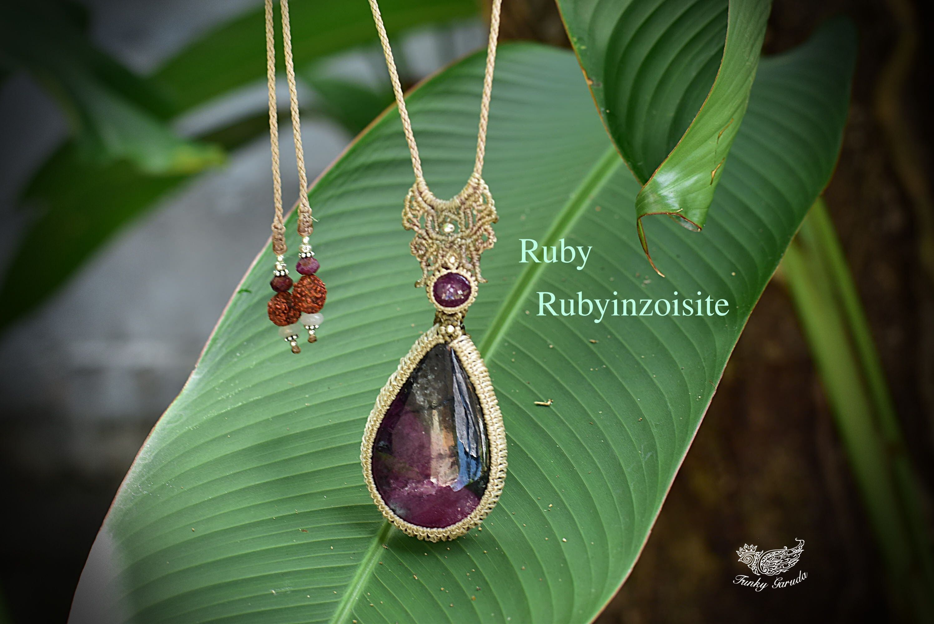 大粒★ルビーとルビーインゾイサイト マクラメペンダントruby034