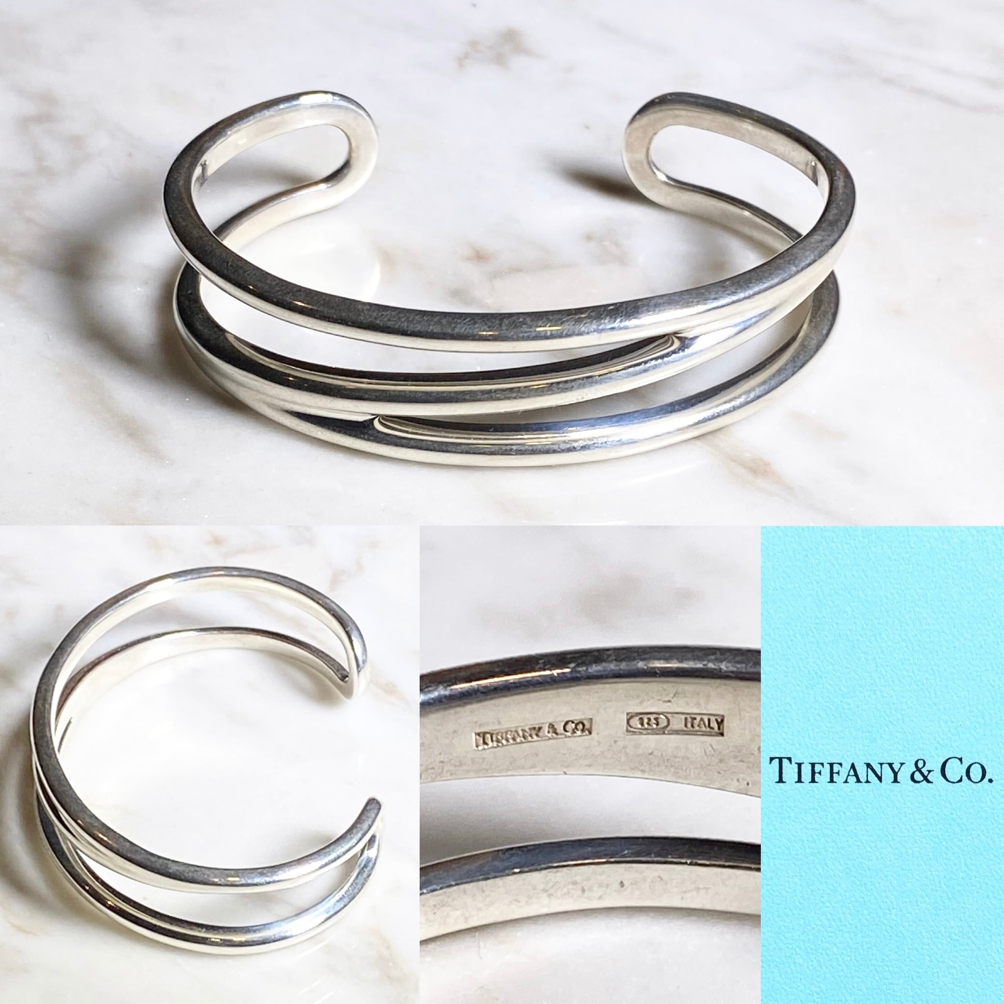 TIFFANY silver wide cuff bangle “open diagonal” | NOIR ONLINE