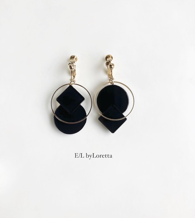 Square × circle color pierce/earring(Black) [cc]