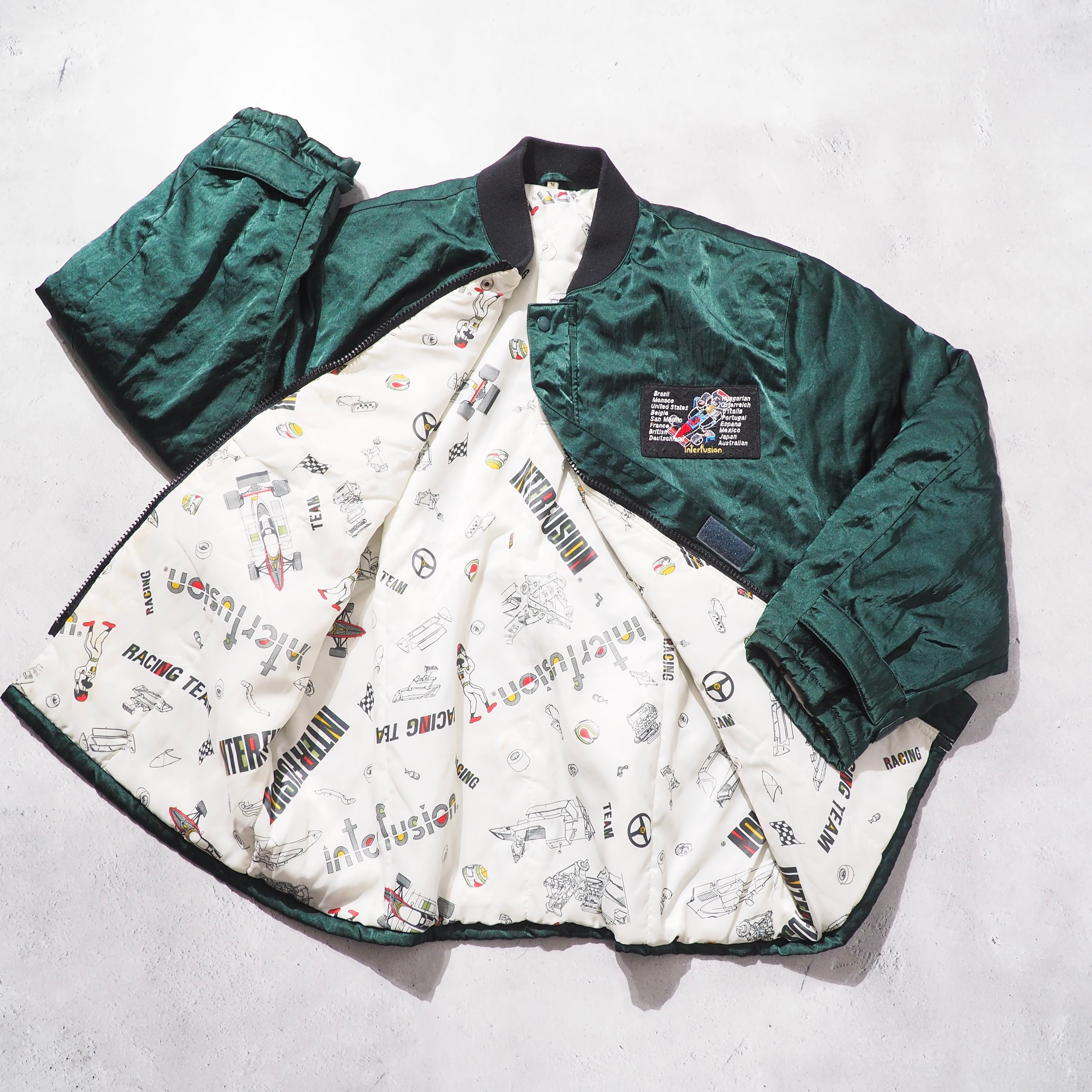 1980 - 90s " INTER FUSION " Beautiful Green × Pop Lining vintage Racing Blouson