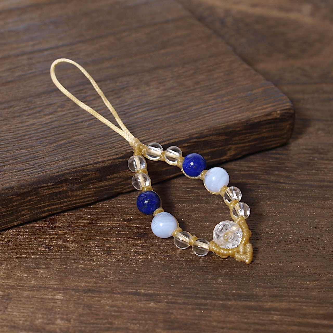 あおいりんご　絹糸　小さな手まり　バッグチャーム 天然石 14kgf］Sweet antique - インカローズとアクアマリンの立爪ふう