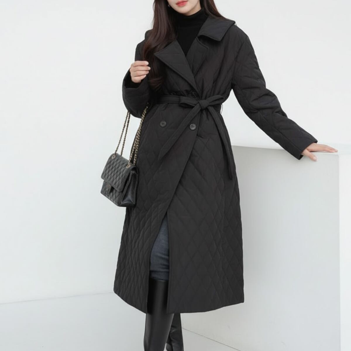 Quilted Trench Belted Coat ch0220
