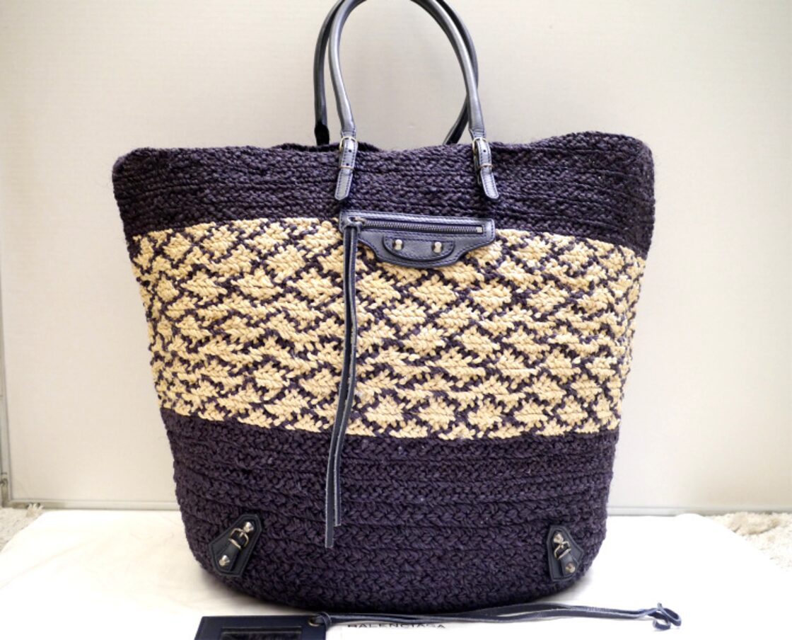 ◇BALENCIAGA バレンシアガ PANIERパニエ LARGE ラフィアxレザー 