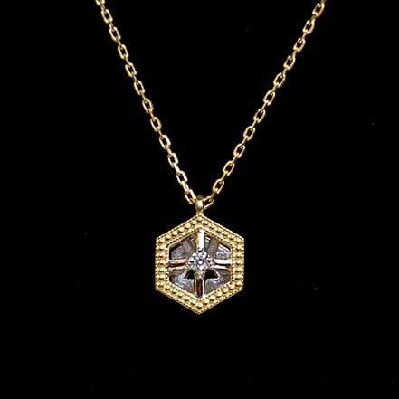 K18YG/Pt900 ダイヤモンド ネックレス K18YG×Pt900 / ネックレス / ハニーコム + ダイヤモンド (プレシジョン