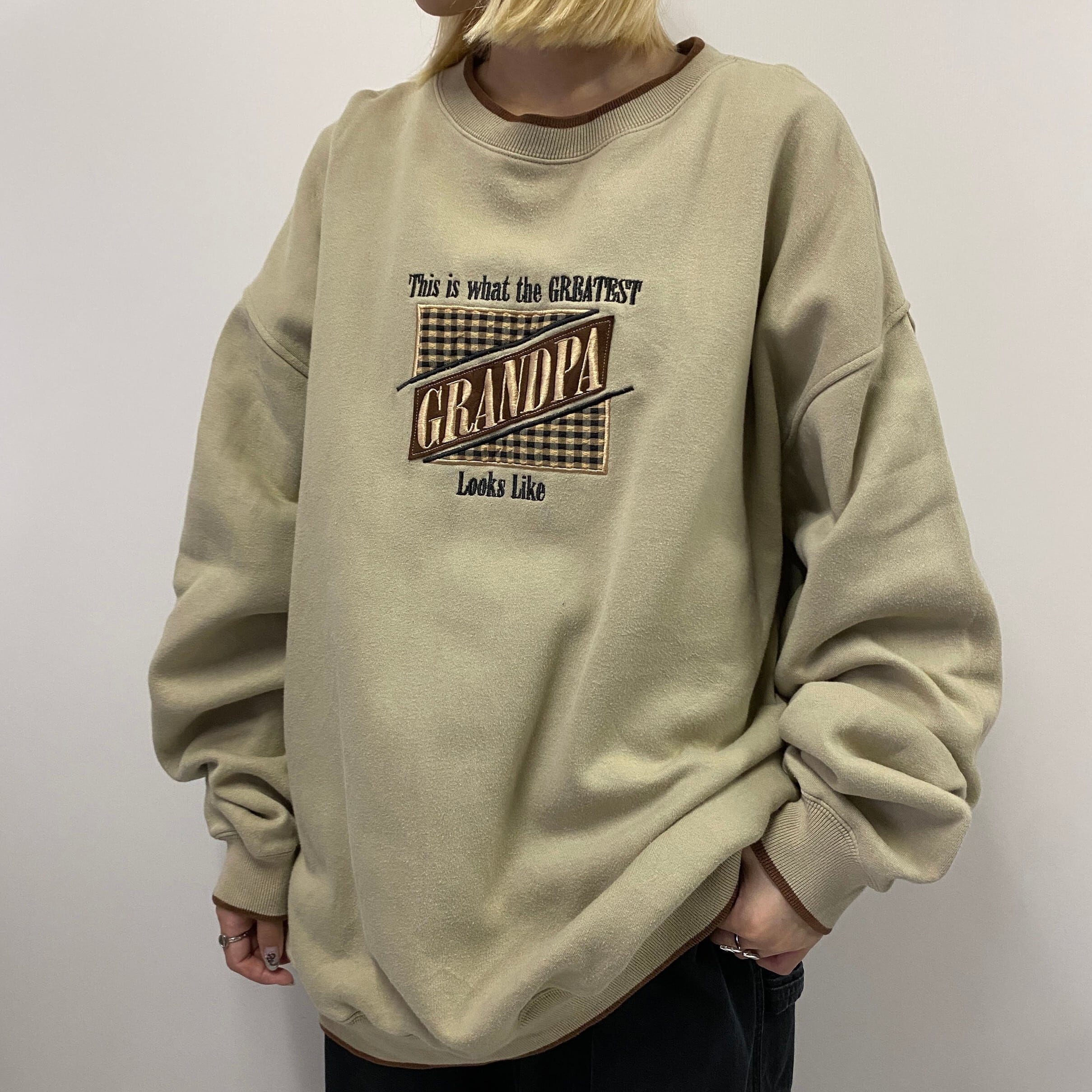 90年代 Grandpa 刺繍 ロゴ スウェットシャツ メンズxl 古着 トレーナー ベージュ 90s ヴィンテージ ビンテージ スウェット Cave 古着屋 公式 古着通販サイト