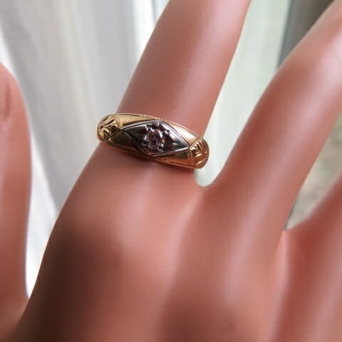 ヴィンテージ K18プラチナコンビ　ダイヤモンドリング