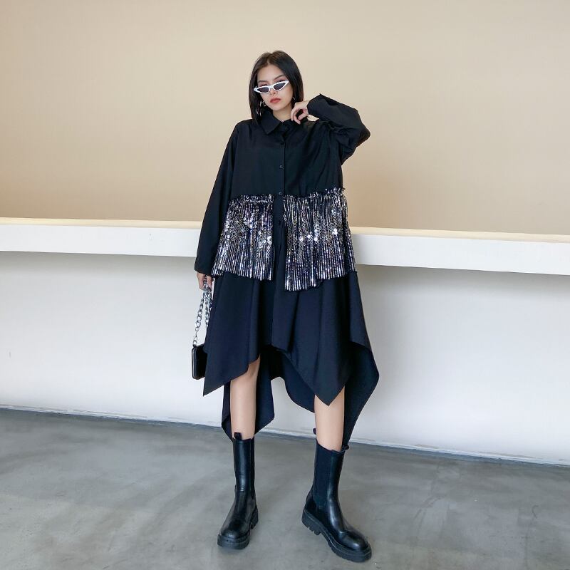 ドレス ロングスプリングオータム薄手シャツ スカート 長袖 大きめサイズ 春物 秋物 ラブタオタオダレンハウス6554978832