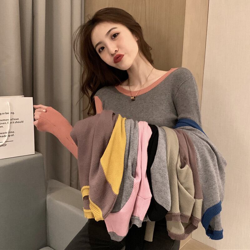 セーター ラウンドネックプルオーバー トップス ロング Oネック ガールズファッション9711541903