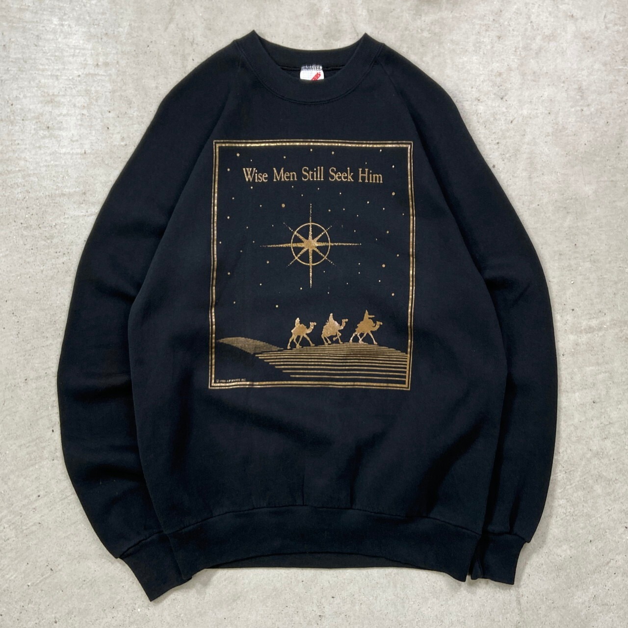 80年代 WISE MEN STILL SEEK HIM ラグランスウェットシャツ 聖句 箔 
