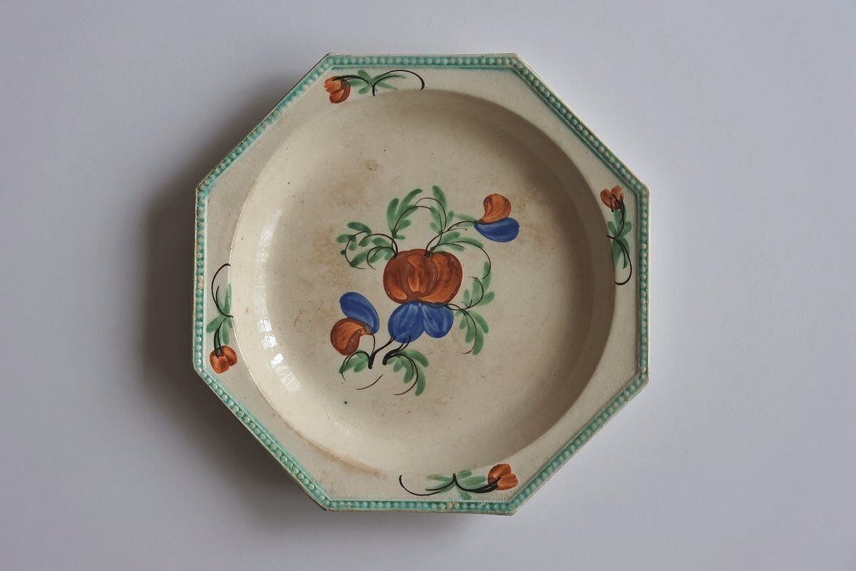 19th French Octagonal Floral Plate, AUMALE Normandy A