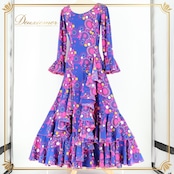 フラメンコ 衣装 ワンピース ドレス 青 ピンク 柄 模様 フリル CANELA PURA ボランテ 青 ブルー系 ピンク系 フリルドレス 華やか 色鮮やか パーティー衣装 コスプレ 衣装ドレス ダンス衣装 フェスティバル ドレス ワンピース ナイトイベント 着やすい おしゃれ レディース Mサイズ トレンド サマードレス