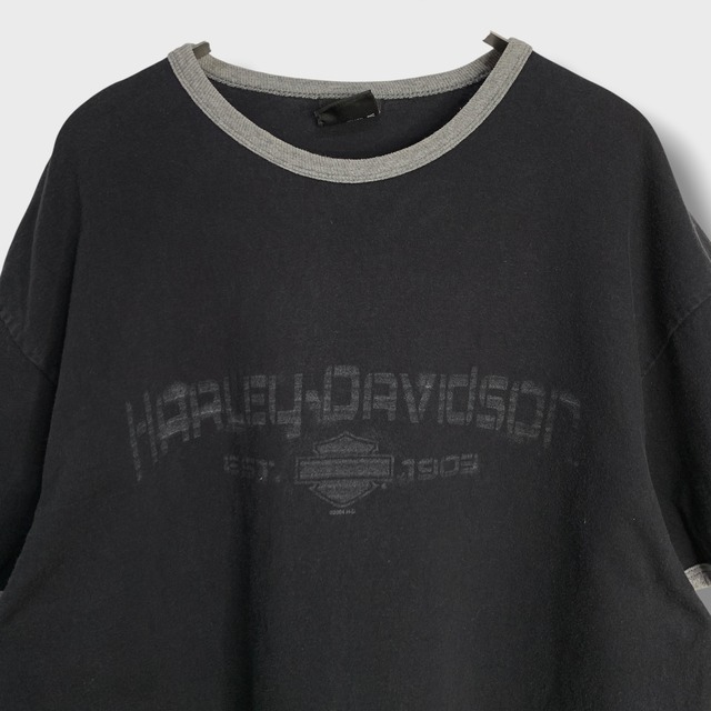 00s ハーレーダビッドソン　リンガーTシャツ　両面プリント　ブラック　XL相当