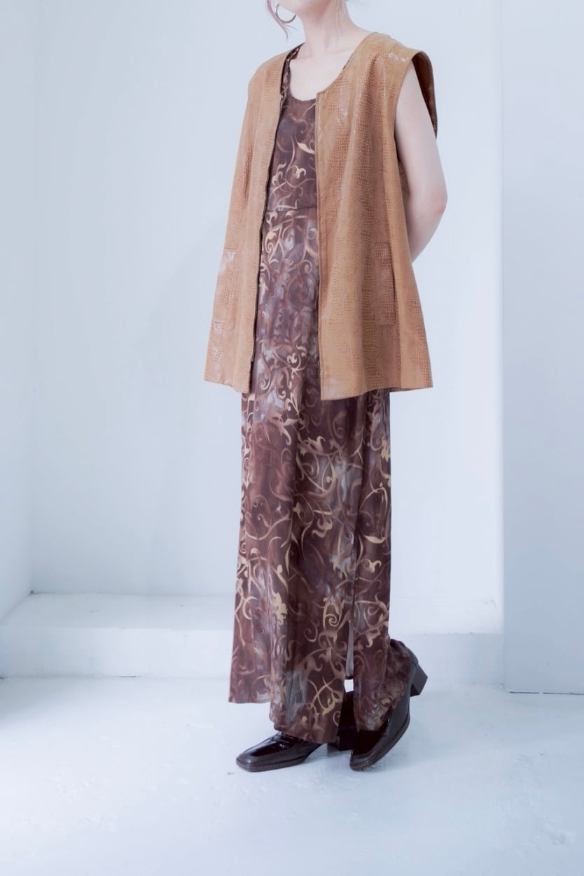 brown unique print dress
