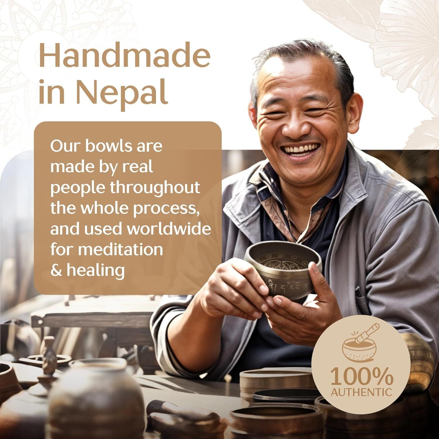 チベットシンギングボウルセット –Made in india 瞑想のための本格的な