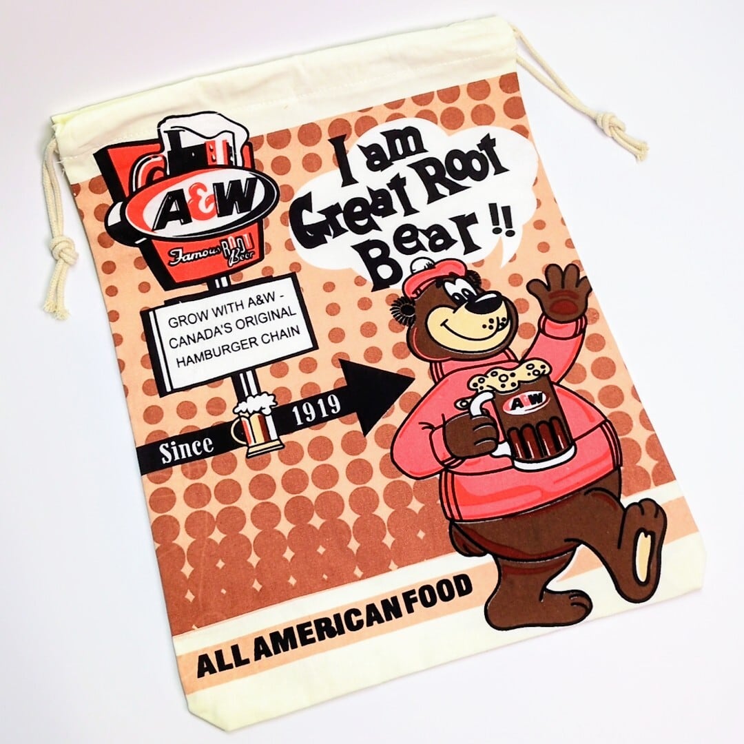 再入荷!【 A&W ( エーアンドダブリュー・エンダー ) ルーティ / ルートビア 】 巾着袋L / コットン巾着〚アメリカン雑貨 アメトイ〛