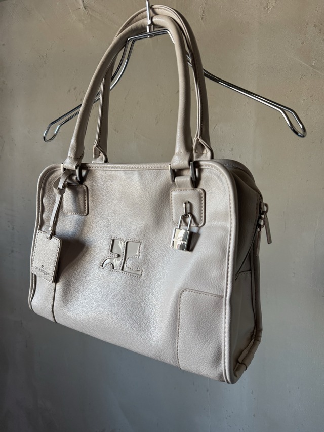 Courrèges logo gray leather bag