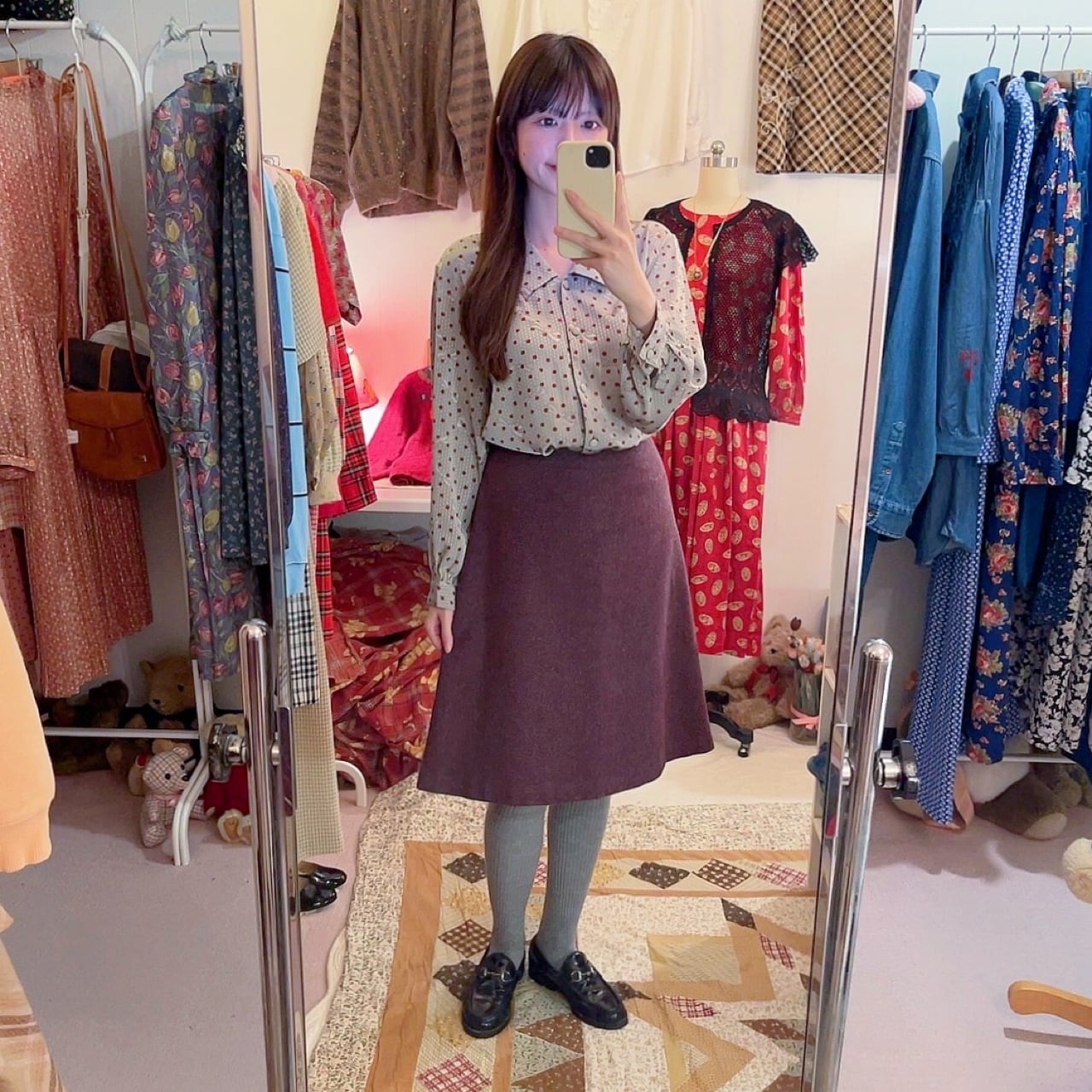 silver ribbon dot blouse