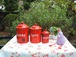 french vintage red enamel série pots épices フランス　ヴィンテージ　エナメルポット　ホーローセット　赤