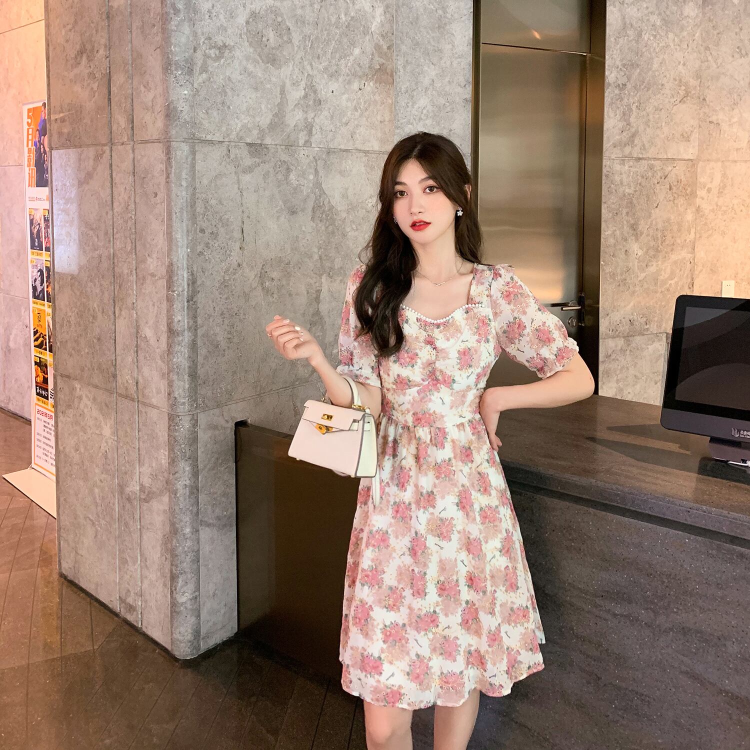 フローラルドレス サマースタイルウェスト薄手Aラインスカート 大人ガーリー スウィート キュート カジュアル 夏物 花柄 6Du_Shop_Women38913106850