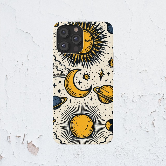 受注生産 iPhoneケース 太陽と月の総柄星図｜天体図 STAR018C