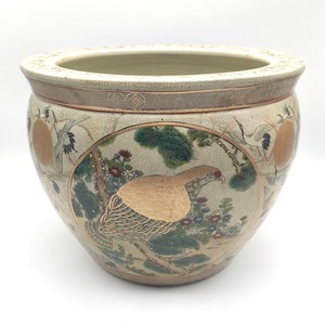 栄盛窯・瀧山・火鉢・メダカ鉢・水瓶・色絵金彩・花鳥図・No.251020-54・梱包サイズ120