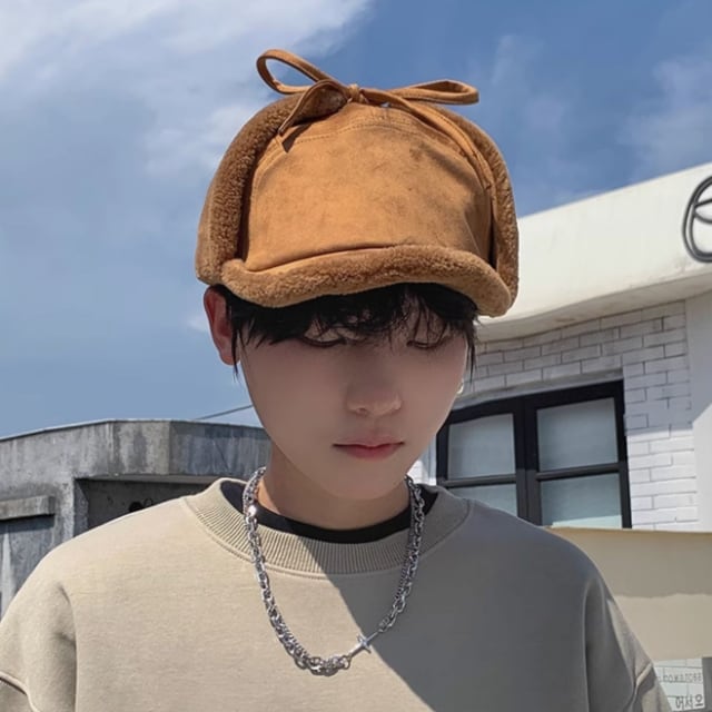 予約販売】パイロット帽 メンズ キャメル 耳当て ボア ストリート