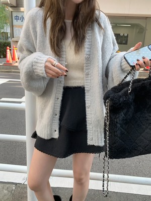 (即納)mellounge / Long brushed cardigan / gray