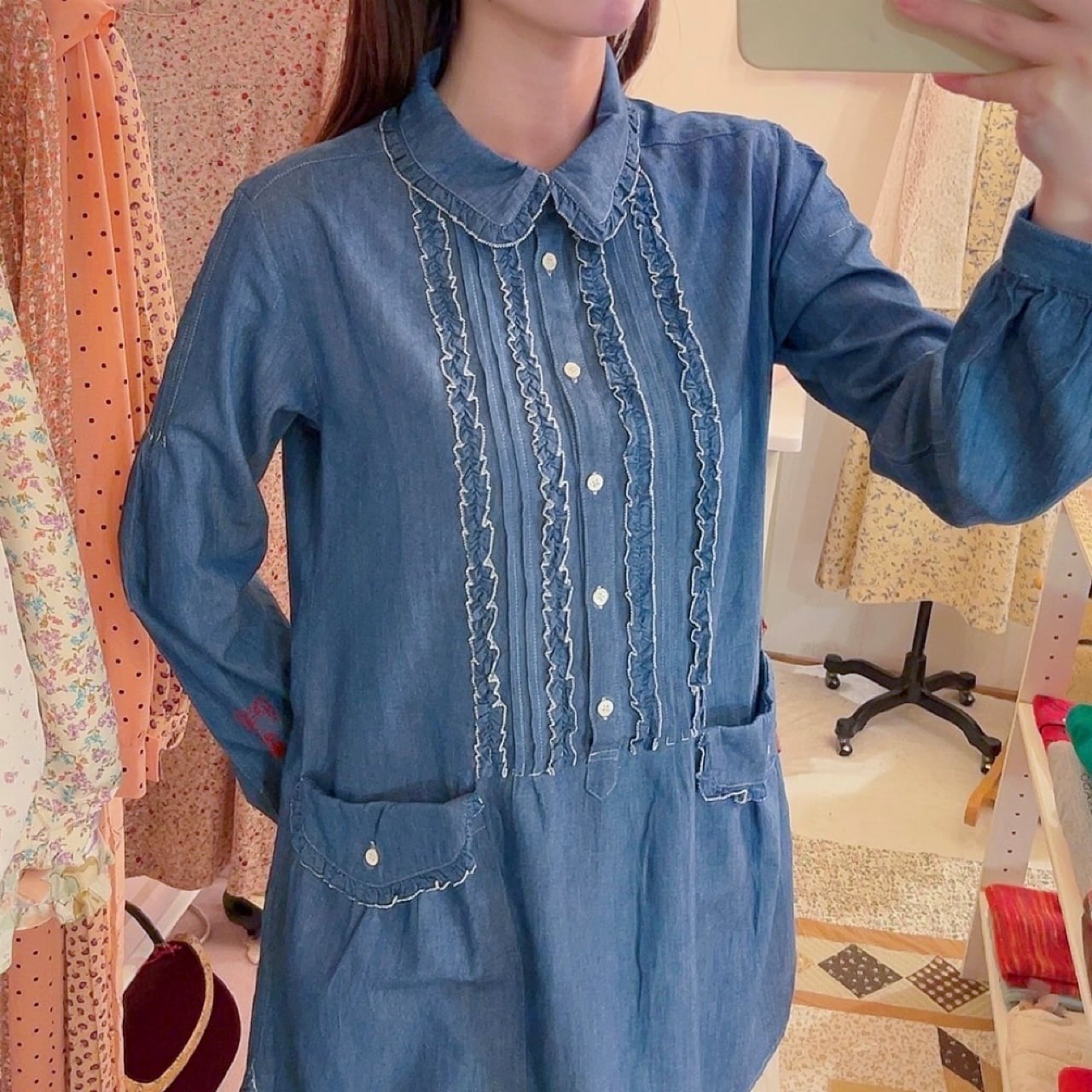 PINKHOUSE / frill pocket denim blouse