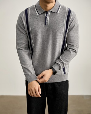 ストライプ ニットポロ 2色 A0044