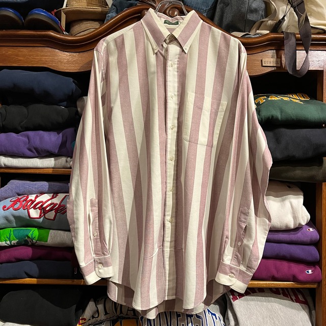 1990's J.CREW stripe buttondown shirt M HONGKONG製  D1195
