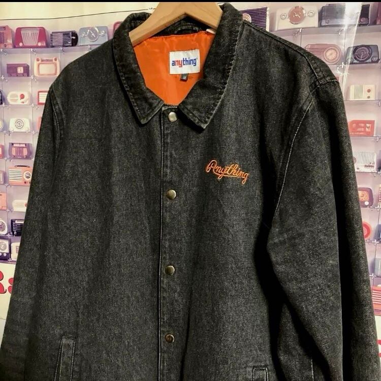 希少00s aNYthing刺繍ロゴブラックデニムコーチジャケットSUPREME 希少00s aNYthing刺繍ロゴブラックデニムコーチジャケット