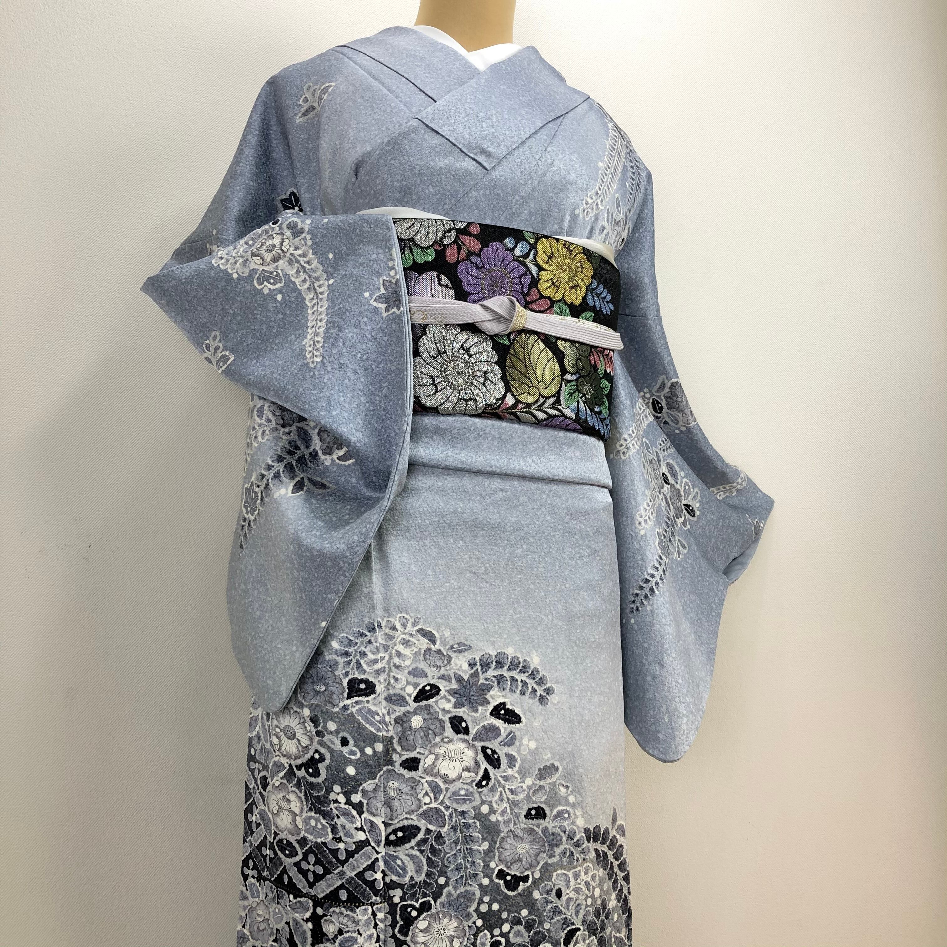 正絹【お花】作家物 染め分け 刺繍  訪問着 袷水着/浴衣