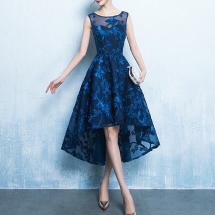 フィッシュテール スカート 立体モチーフ ドレス 藍色 パーティー 
