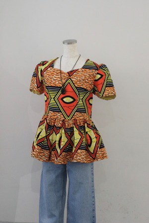 africanbatik heart neck peplum tops