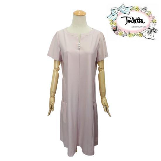 トワレ Toilette 新品 パール付き ティアード半袖 ワンピース ピンク L 大人かわいい服 ディリーウェアー 323 153 09 Gold Smith