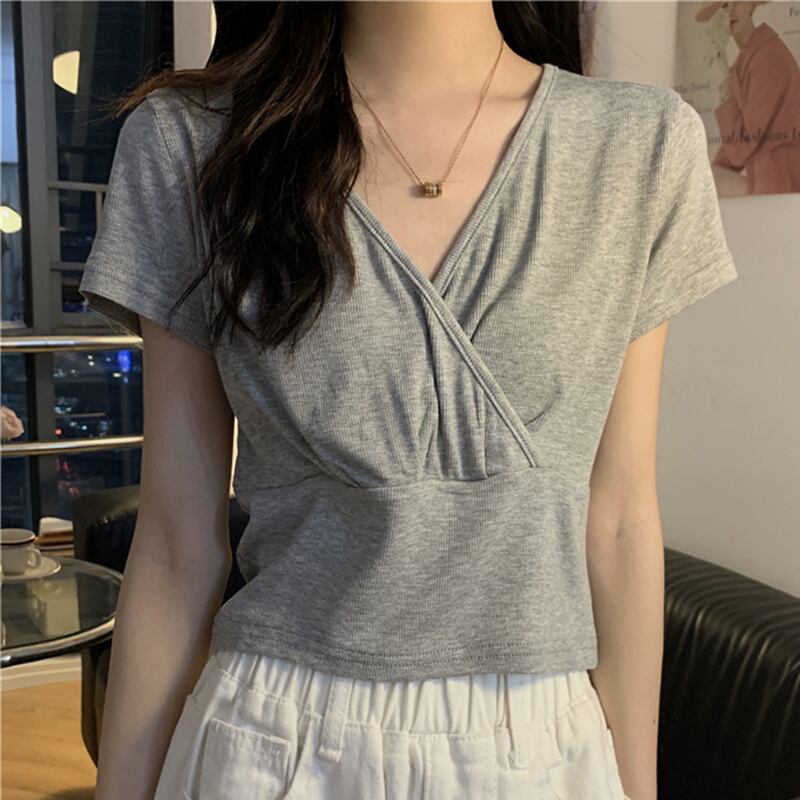 クロスショートTシャツ サマー薄手トップス 夏物 YY-ファッション1189302348