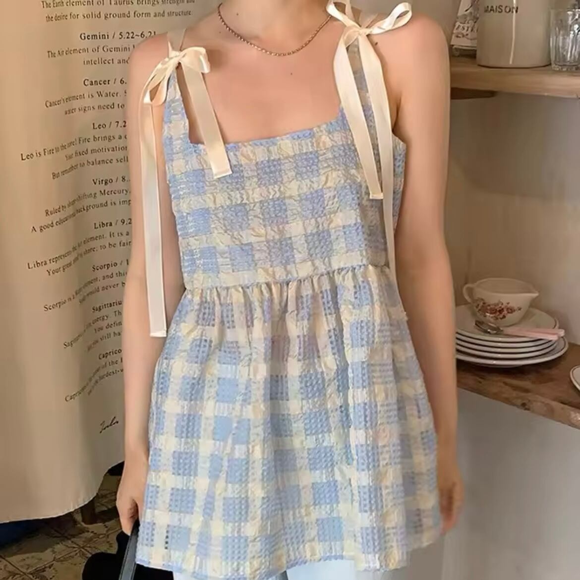 ブロックチェックリボンキャミソール