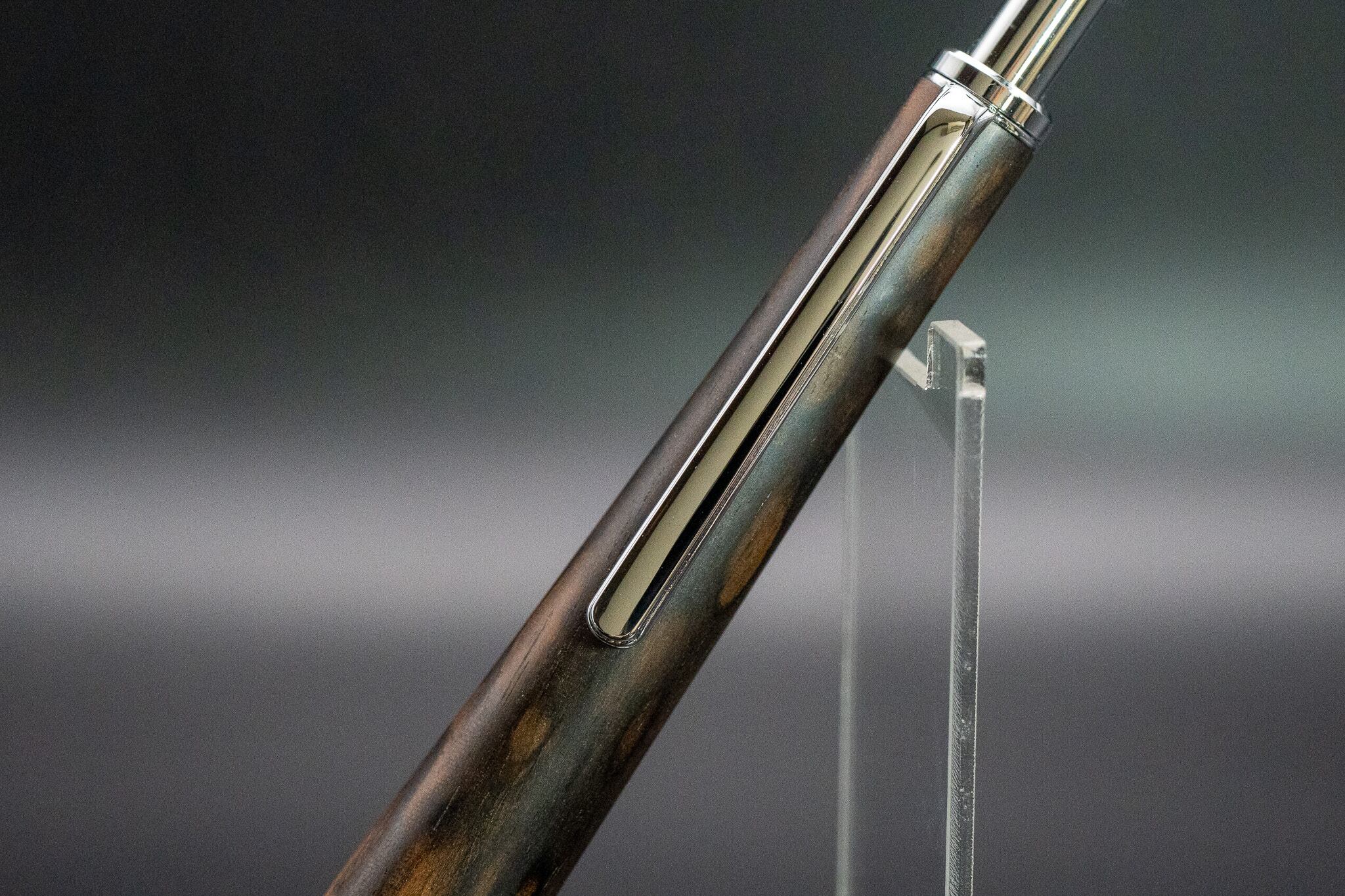 魅惑の黒い紋様】黒柿 孔雀杢 特上 silver BP | 木軸ペン工房 金杢犀