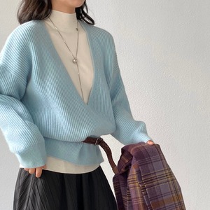 deep v-neck knit　J00353