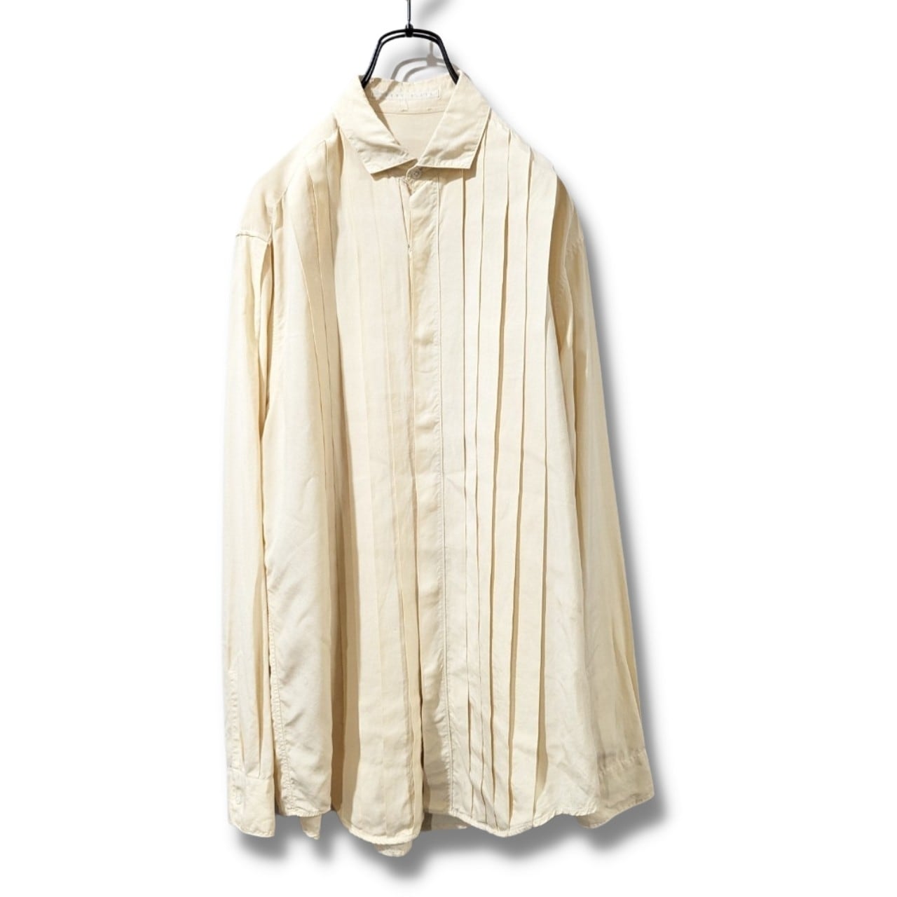 シルクシャツ デザインシャツ 古着 プリーツ 生成り BD42